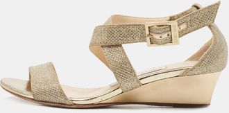 Jimmy Choo London Gold Glitter Crisscross Wedge Sandals