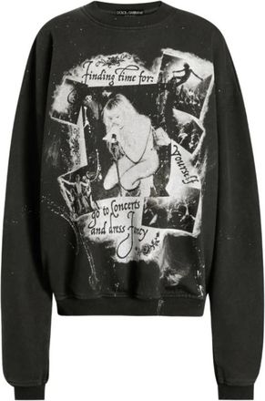 Dolce & Gabbana Zwarte Fotoprint Sweater - Dames - Sweatshirts - Zwart - XS - Katoen - Hoodies & sweatvesten