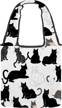 Generic Cats on a White Background Reversible Canvas Shoulder Tote - Double-Sided Print, 12oz Cotton, 27cm Drop, Fold-Flat Bag for Travel, Shopping, Street Ou