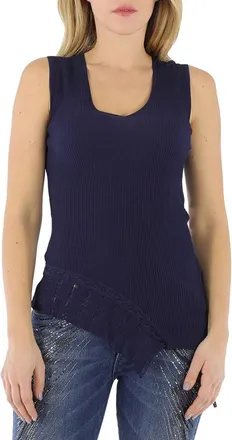 Roberto Cavalli Ladies Indigo Asymmetric Knitted Top, Brand Size 42 ( US Size 8 )