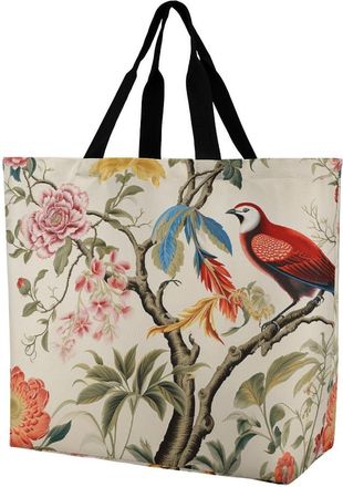 Generic Flowers And Birds Women Handbag Large Capacity Shopper Bag Waterproof Shoulder Bags For Picnic Yoga Casual