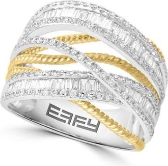 Effy 14K Two-Tone Gold Diamond Ribbon Ring in 14K Gold at Nordstrom, Size 7
