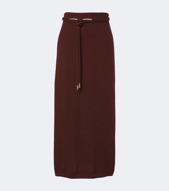 Max Mara Falda midi de cachemir con cintur&oacute;n