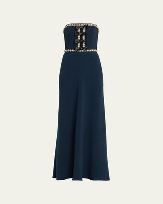 Jenny Packham Tandy Bow Embellished Strapless Gown