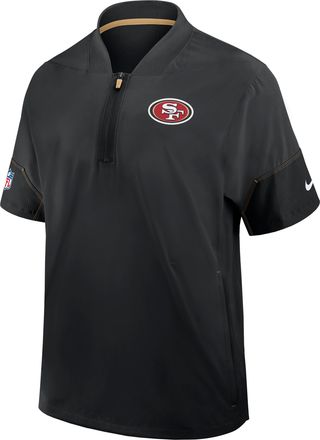 Nike San Francisco 49ers Sideline Coach Nike Mens NFL 1/2-Zip Short-Sleeve Hooded Jacket in Black | 03BO0HY99B-2J5