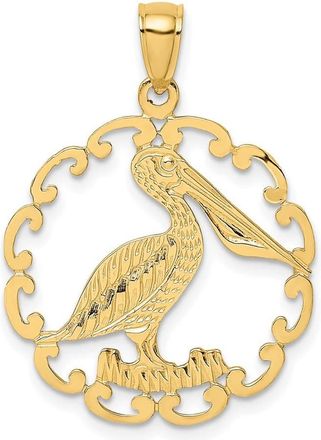 Diamond2Deal 14k Yellow Gold Pelican In Circle Charm