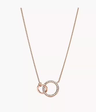 Fossil Womens Rose Gold Stainless Steel Pendant Necklace
