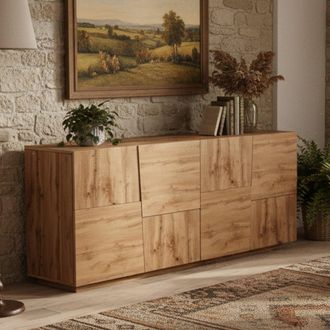 Dmora Aparador Yago, Buffet De Sal&oacute;n, Aparador De Sal&oacute;n Moderno Con 4 Puertas, 200x44h86 Cm, Roble, Con Embalaje Reforzado - Dmora