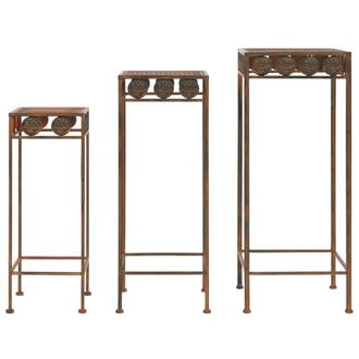 Berkfield Home Plant Stand Set 3 Pieces Vintage Style Metal Rusty in Brown