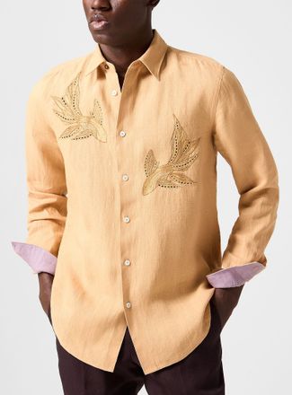 Paul Smith Mens Embroidered fish pure linen shirt