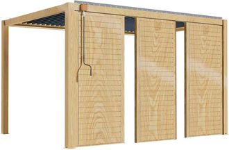 Oviala P&eacute;rgola bioclim&aacute;tica autoportante 3x4m en madera con 3 mamparas