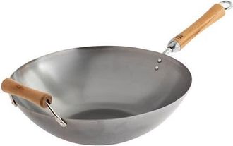 Joyce Chen Uncoated Carbon Steel Flat Bottom Wok with Birch Handles, 14-Inch in Metallic Silver at Nordstrom, Size Large