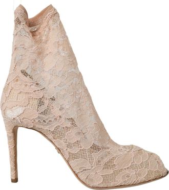 Dolce & Gabbana Womens Lace Bootiesfloral Lacehigh Heels - Nude Nylon - Size EU 40