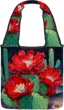 Generic Red Cactus Flowers Reversible Canvas Shoulder Tote - Double-Sided Print, 12oz Cotton, 27cm Drop, Fold-Flat Bag for Travel, Shopping, Street Outings