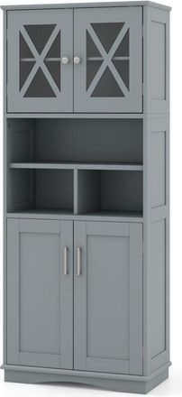 Costway Tall Bathroom Cabinet Large Floor Storage Cabinet-Grey