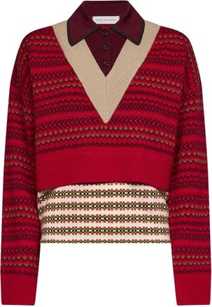 Dries Van Noten V-hals Gebreide Trui - Dames - V-hals truien - Rood - M - Wol - Truien & Vesten