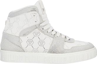 Philipp Plein High Top Sneakers Carson Monogram Strass - unisex - Sneakers - Wit - 41 EU - Leer - Schoenen