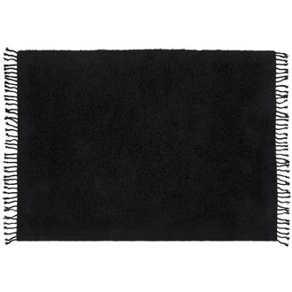 Beliani Alfombra De Algod&oacute;n Negro 140 X 200 Cm Pelo Largo Borlas Boho Moderno Bitlis