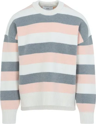 Ami Grey Alpaca Striped Crewneck Sweater-Uomo