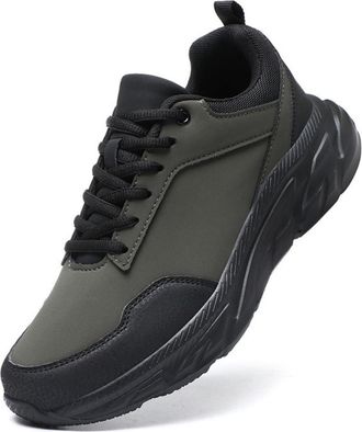 Generic Mens Leather Sports Casual Lightweight Soft-Soled Running Shoes, Army Green, 5.5 UK