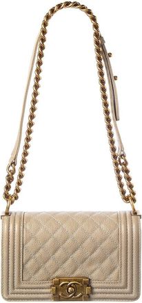 Chanel Beige Caviar Quilted Leather Small Boy Flap (Authentic Pre-Loved)