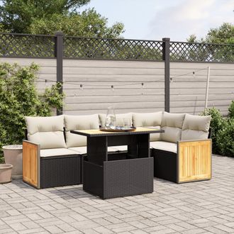 vidaXL Set De Sof&aacute;s De Jard&iacute;n 6 Piezas Y Cojines Rat&aacute;n Sint&eacute;tico Negro Vidaxl