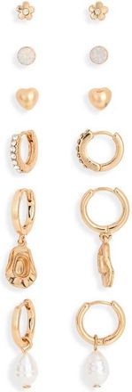 BP. Set of 6 Pairs of Earrings & Trinket Tray in Gold- Ivory at Nordstrom