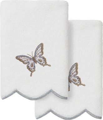 Linum Home Textiles 100% Turkish Cotton Britney Scallop 2Pc Embellished Fingertip Towel Set