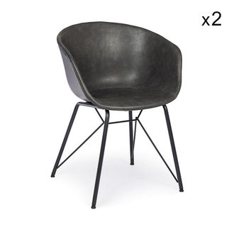 Konte Design Lote de 2 sillones de polipiel antracita,patas negras,con reposabrazos
