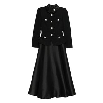 Self Portrait Tweed Jackets, female, Black, Size: 3XS Embellished Midi Dress