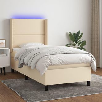 vidaXL Vidaxl - Cama Box Spring Colch&oacute;n Y Luces Led Tela Crema 100x200 Cm
