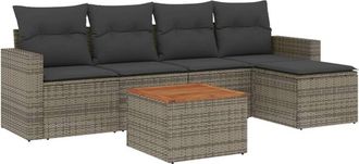vidaXL Vidaxl - Set De Muebles De Jard&iacute;n 6 Pzas Y Cojines Rat&aacute;n Sint&eacute;tico Gris
