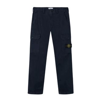 Stone Island Straight Trousers, male, Blue, Size: W32 Cotton Stretch Broken Twill Trousers