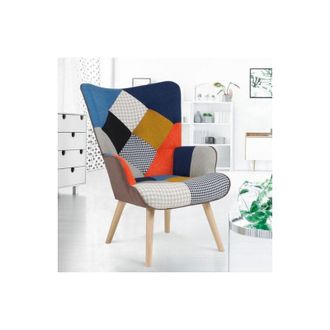 IDMarket Idmarket - Sillón escandinavo ivar de tela patchwork multicolor y estampado de pata de gallo