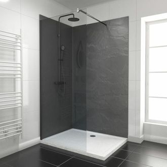 Aurlane Pack De 2 Paneles Murales Piedra Ardoise 90+120x210cm Con Perfiles Negro