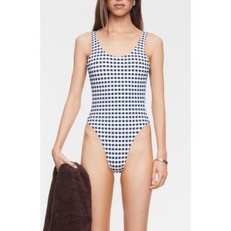 Lioness Kenny Gingham One-Piece Swimsuit in Noir Check at Nordstrom, Size X-Large