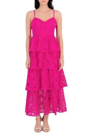 Siena My Balconia Embroidered Lace Maxi Dress in Hot Pink at Nordstrom Rack, Size 16