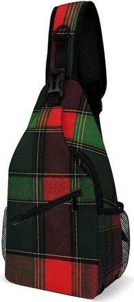 Generic Buffalo Scottish Tartan Plaid Red Green Unisex Shoulder Bags Casual Crossbody Chest Bag Sling Backpack for Hiking Cycling Travel