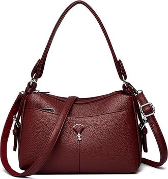 Generic Soft Pu Leather Handbag, Compatible For Mother Women Shoulder Crossbody Tote Bag Daily Commuting Large Capacity(Dark Red)
