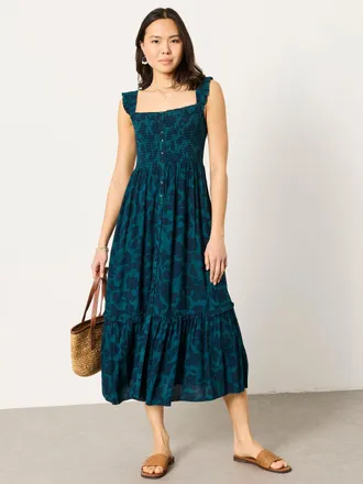 Fat Face FatFace Eva Dark Teal Batik Mono Petite Midi Dress
