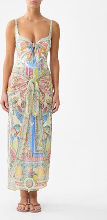 Camilla Layered Long Sarong Skirt W Tie Front in Nav&agrave;s Nouveau at Nordstrom, Size Large