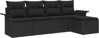 vidaXL Garden Sofa Set with Cushion 5 pcs Black Poly rattan Vidaxl