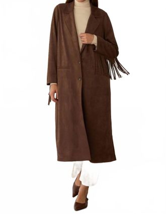 Skies Are Blue Clothing Fringe Detail Maxi Coat In Brown