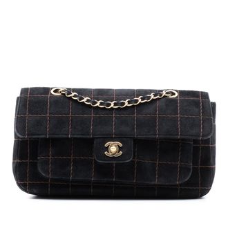 Chanel Tweedelige Cc Choco Bar Suede Geverfde Keten Flap