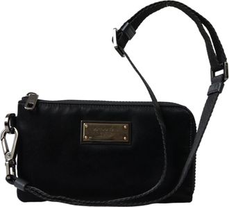 Dolce & Gabbana Black Nylon Logo Plaque Keyring Pouch Clutch Womens Bag
