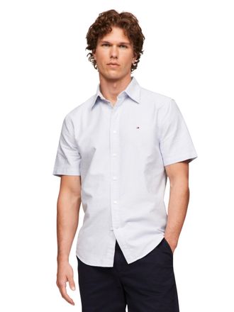 Tommy Hilfiger Short Sleeve Oxford Regular Fit, Mens Button Down Shirts, Shirt Blue / Optic White, XL