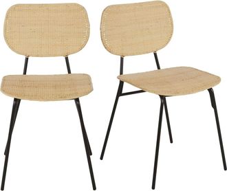 Maisons du monde Sillas profesionales de acero negro y rat&aacute;n trenzado (x2)