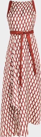 Adam Lippes Sunita Diamond Print Backless Silk Twill Dress