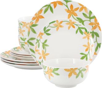 Gibson Home Surrey Hill 12 Piece Round Fine Ceramic Dinnerware Set in White
