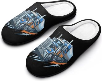 Generic Truck Year Trucker Truck Driver Mens Cotton Slippers Memory Foam Warm House Shoes for Indoor/Outdoor